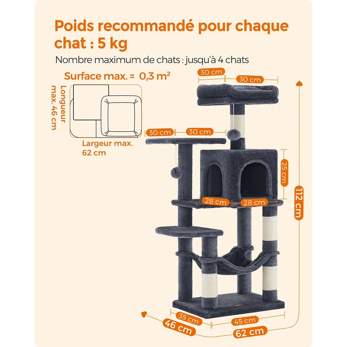 Belle Patte Paris™ Arbre à chat premium 112 cm